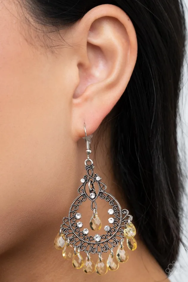 Paparazzi Earring Lyrical Luster Yellow Paparazzi Jewelry Earrings