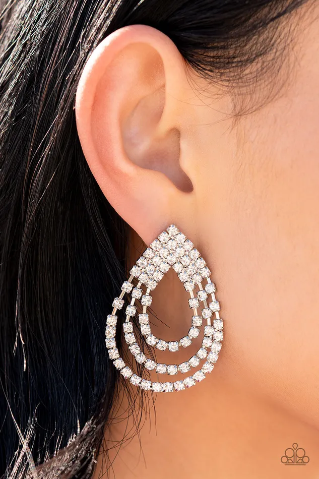 Paparazzi Earring Take a POWER Stance White Paparazzi Jewelry Earrings