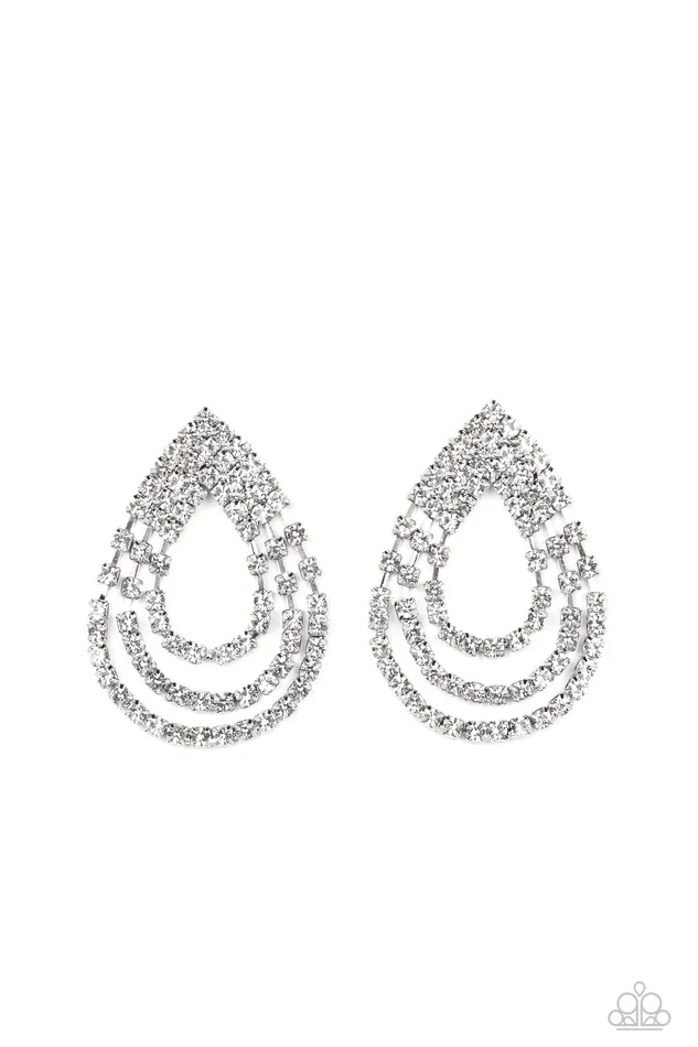 Paparazzi Earring Take a POWER Stance White Paparazzi Jewelry Earrings
