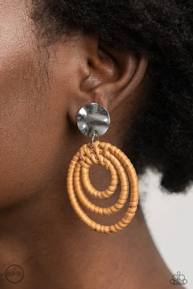Paparazzi Earring Whimsically Wicker Brown Paparazzi Jewelry Earrings