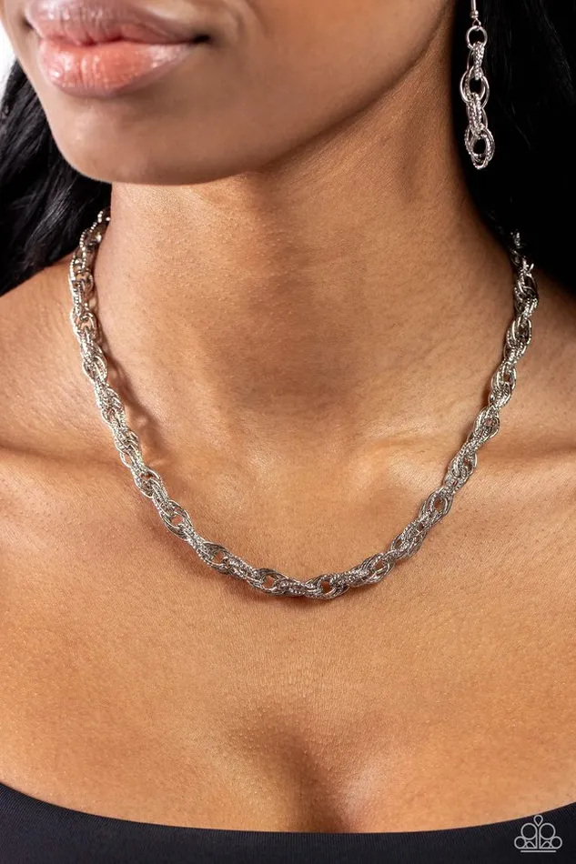 Paparazzi Necklace Braided Ballad Silver Paparazzi Jewelry Necklaces