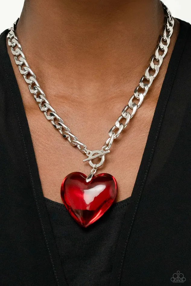 Paparazzi Necklace GLASSY Hero Red Paparazzi Jewelry Necklaces