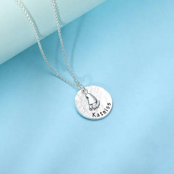 Personalized Hammered Baby Feet Necklace Pure Silver Belbren Necklaces
