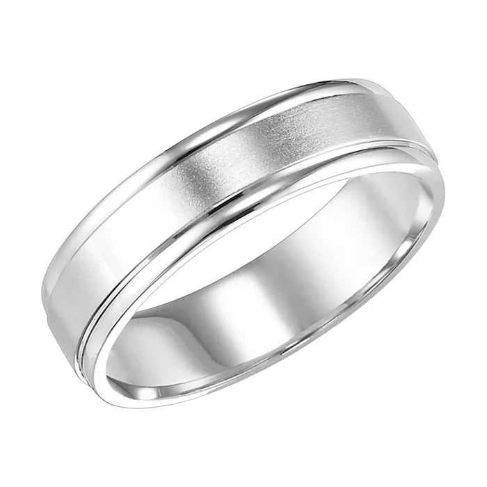 Rings 6mm 14K White Gold Wedding Band with Brushed Center and Polished Round Edges Size 95 Mens Bands Rings 6mm 14K White Gold Wedding Band with Brushed Center and Polished Round Edges Size 95 Mens Bands