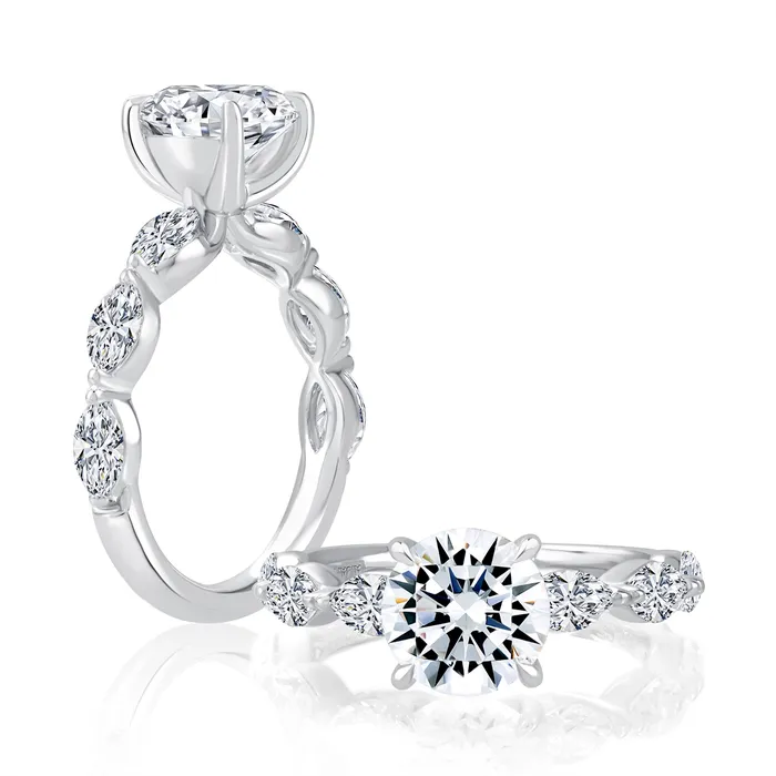 Rings A Jaffe AJaffe 14K White Gold Diamond Semimount Ring Round Head Marquise Sides Rings A Jaffe AJaffe 14K White Gold Diamond Semimount Ring Round Head Marquise Sides