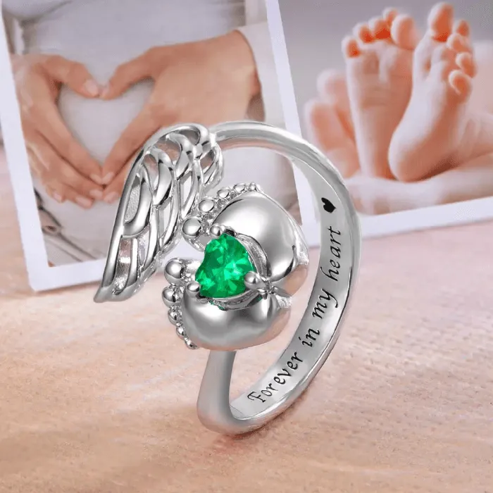 Rings Belbren Customizable Baby Feet Angel Wings Birthstone Ring in Sterling Silver or Brass Personalized Memorial Jewelry for New Moms Rings Belbren Customizable Baby Feet Angel Wings Birthstone Ring in Sterling Silver or Brass Personalized Memorial Jewelry for New Moms