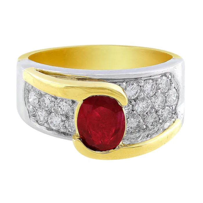 Rings CJ Charles Jewelers Estate 18k White Yellow Gold Ruby Diamond Crossover Ring Rings CJ Charles Jewelers Estate 18k White Yellow Gold Ruby Diamond Crossover Ring
