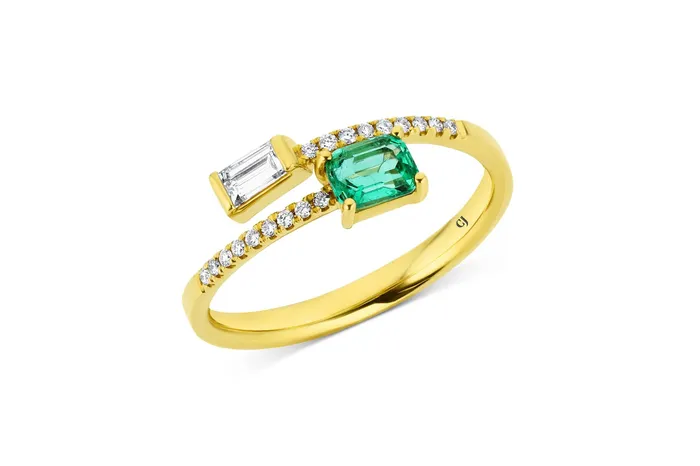 Rings CJ Charles Jewelers Yellow Gold Emerald and Diamond Ring