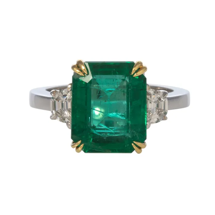 Rings Croghans 499ct Emerald Diamond ThreeStone 18K Gold Ring