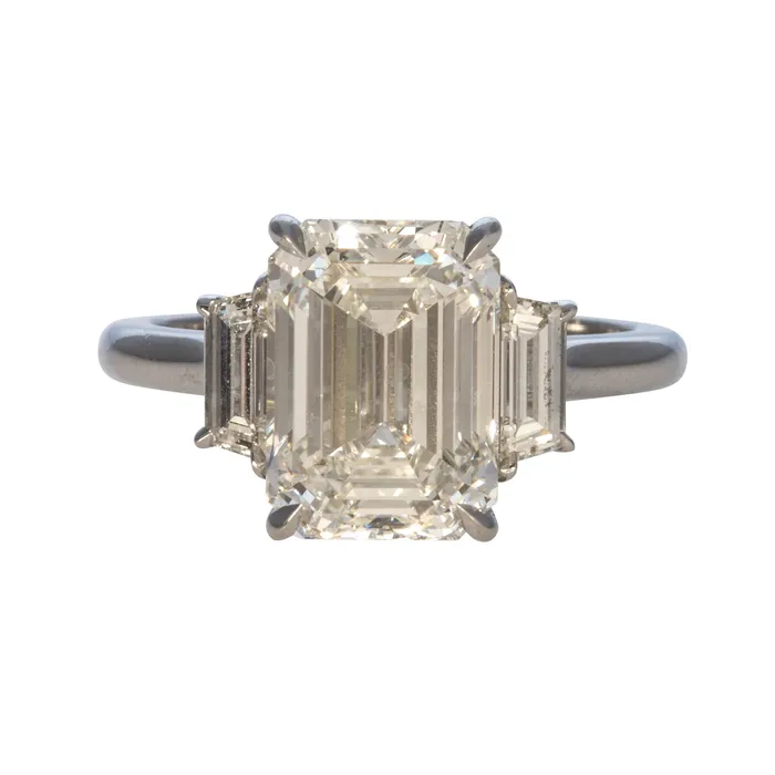 Rings Croghans 4ct EmeraldCut 51ct Trapezoid Side Diamond ThreeStone Platinum Ring Rings Croghans 4ct EmeraldCut 51ct Trapezoid Side Diamond ThreeStone Platinum Ring