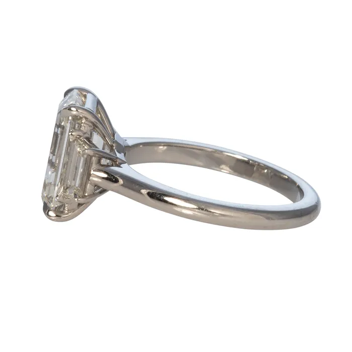 Rings Croghans 4ct EmeraldCut 51ct Trapezoid Side Diamond ThreeStone Platinum Ring