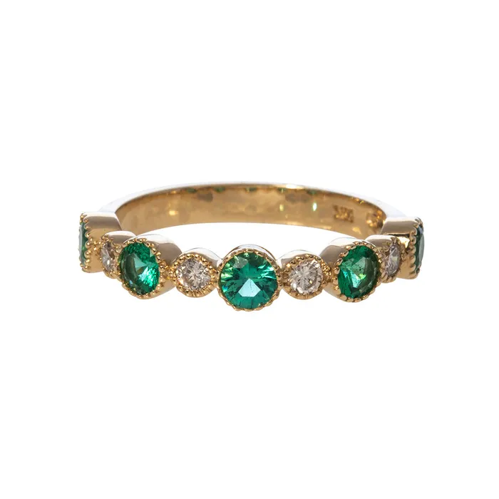 Rings Croghans Emerald Diamond Milgrain 14K Yellow Gold Halfway Band