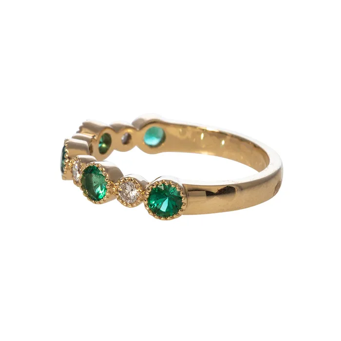 Rings Croghans Emerald Diamond Milgrain 14K Yellow Gold Halfway Band