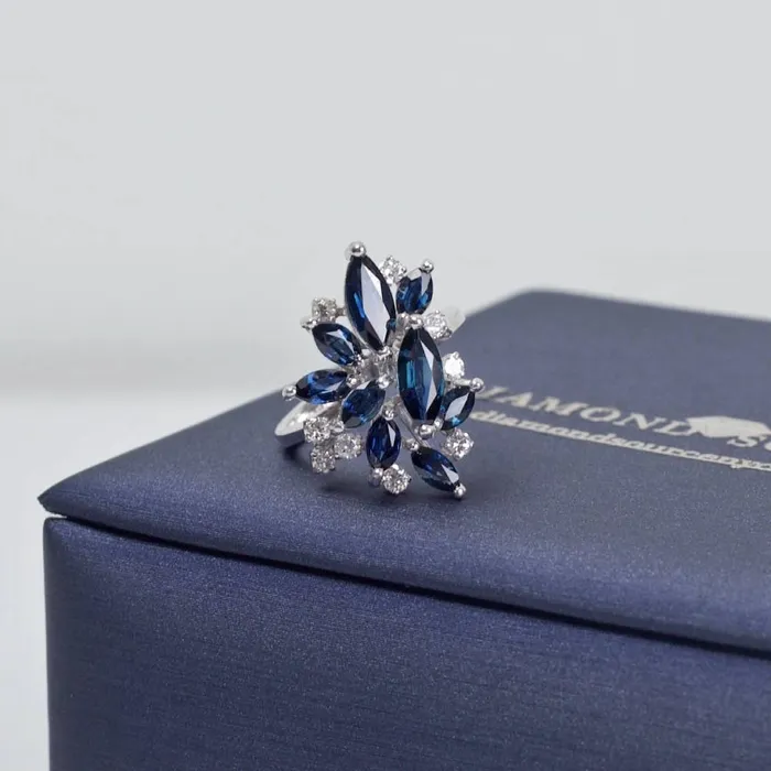 Rings Diamond Source NYC Blue Sapphires Fashion Ring with 300ct of Total Diamond Weight in 18k White Gold RN171500