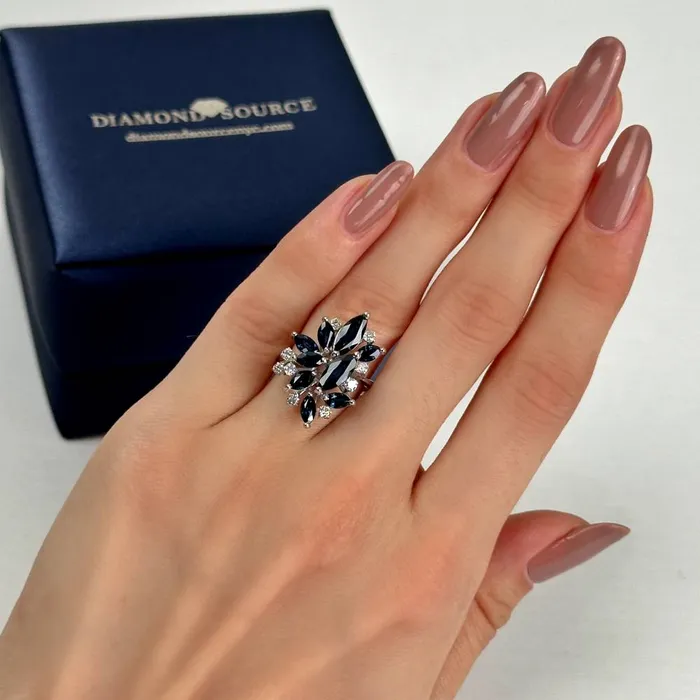 Rings Diamond Source NYC Blue Sapphires Fashion Ring with 300ct of Total Diamond Weight in 18k White Gold RN171500