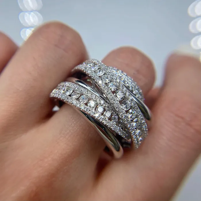 Rings Diamond Source NYC Natural Round Brilliant Fashion Diamond Ring Set in 18K White Gold 256ct tw