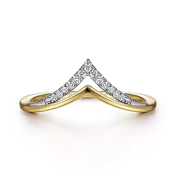 Rings Gabriel Co 14K Yellow and White Gold Curved Diamond Band