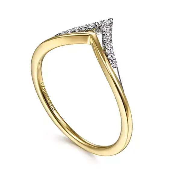 Rings Gabriel Co 14K Yellow and White Gold Curved Diamond Band