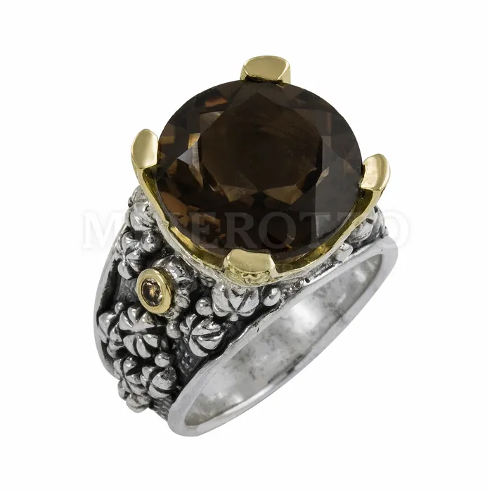 Rings Konstantino Konstantino Silver 18K Gold Round Smokey Quartz Ring