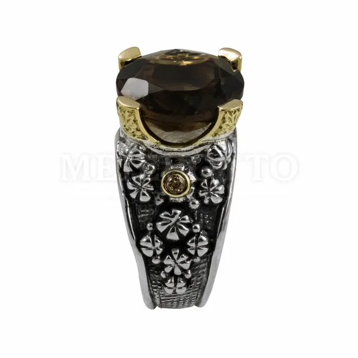 Rings Konstantino Konstantino Silver 18K Gold Round Smokey Quartz Ring