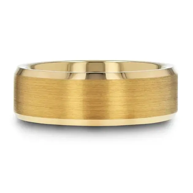 Rings Mens Bands Gold Plated Tungsten 8mm Beveled Band