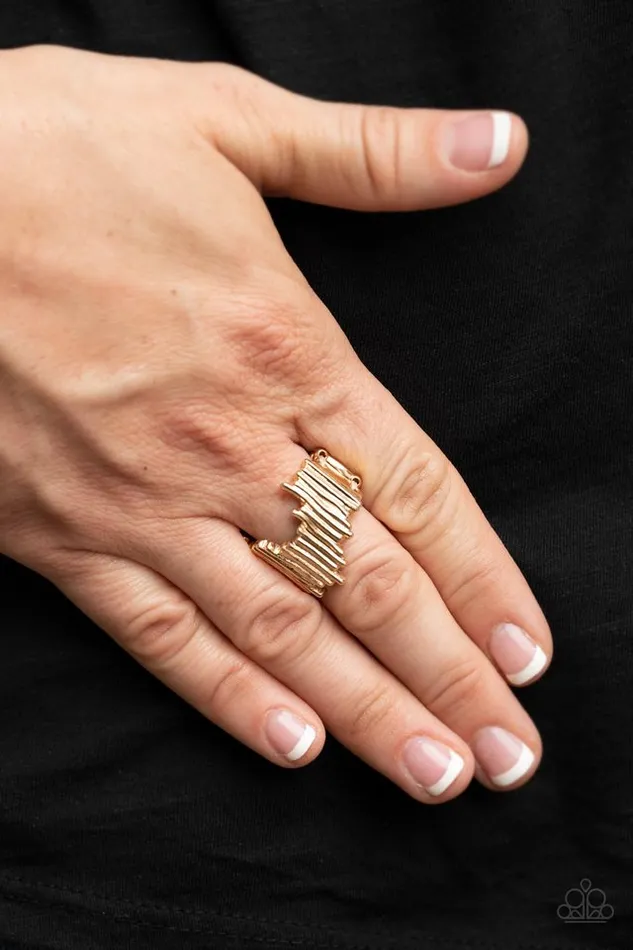 Rings Paparazzi Ring Along the Lines Gold Paparazzi Jewelry