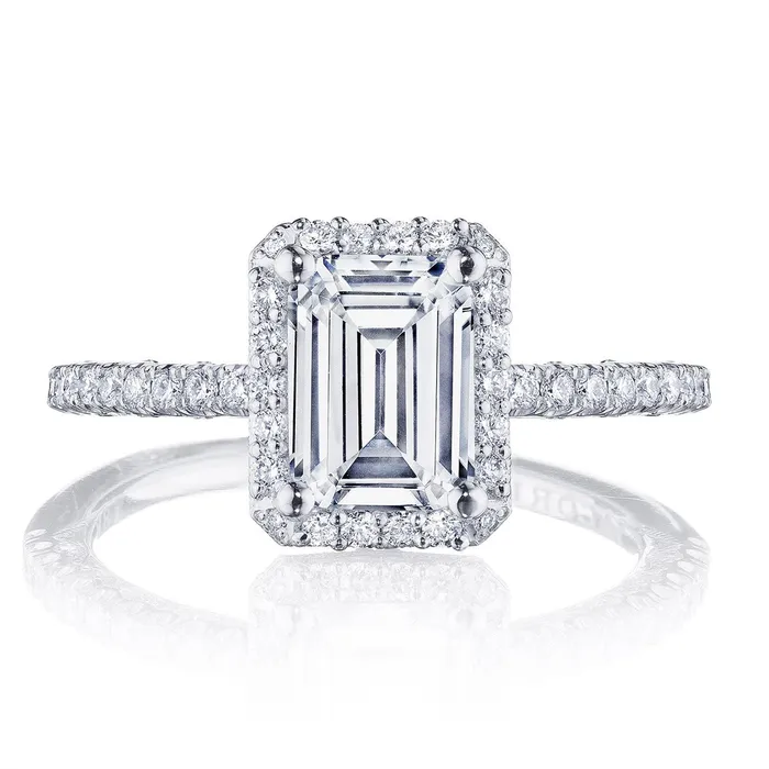 Rings Tacori Tacori Petite Crescent 18K White Gold Diamond Emerald Cut Engagement Ring Rings Tacori Tacori Petite Crescent 18K White Gold Diamond Emerald Cut Engagement Ring