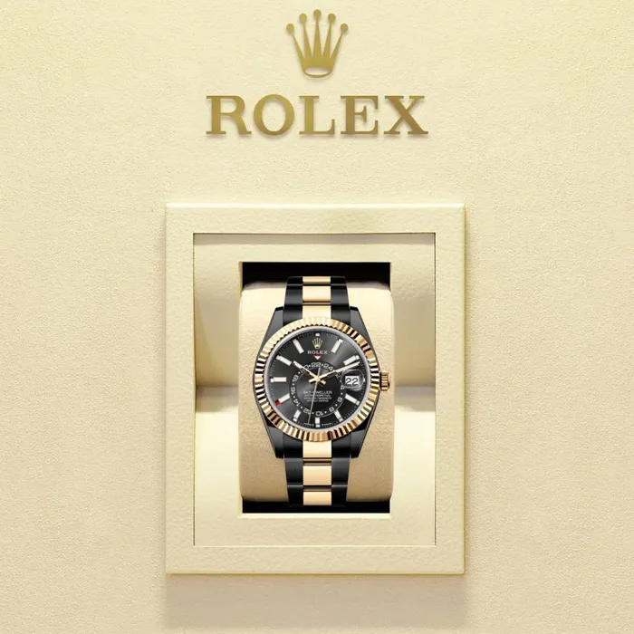 Rolex Bracelets Rolex SkyDweller 42mm Ref 336933 PVD Bright Black Stick Dial Two Tone Black PVD 18K Yellow Gold Oyster Bracelet Watch