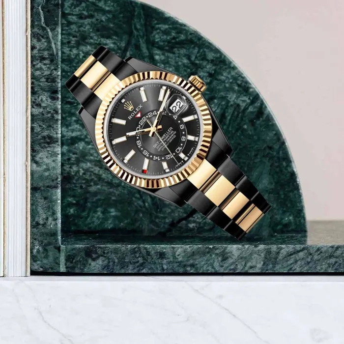 Rolex Bracelets Rolex SkyDweller 42mm Ref 336933 PVD Bright Black Stick Dial Two Tone Black PVD 18K Yellow Gold Oyster Bracelet Watch