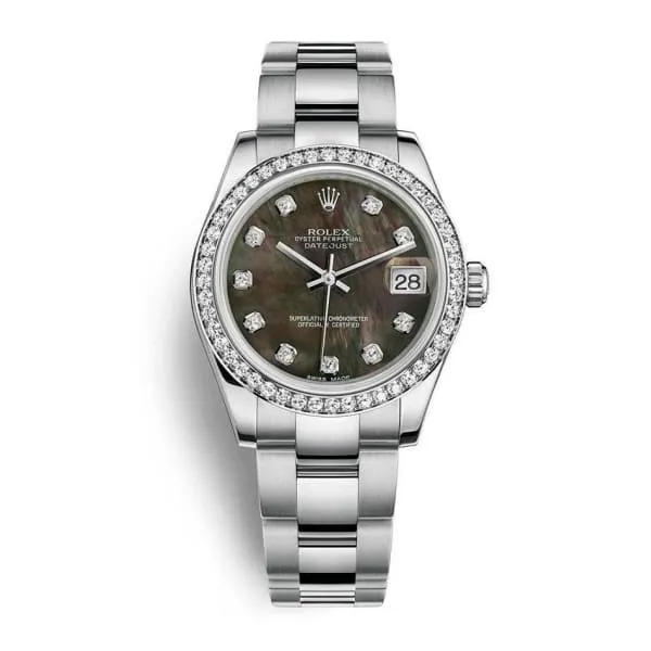 Rolex Datejust 31mm Ref 1783840019 Black Mother of Pearl Dial Diamond Bezel Stainless Steel Oyster Bracelet Womens Watch Rolex Bracelets Rolex Datejust 31mm Ref 1783840019 Black Mother of Pearl Dial Diamond Bezel Stainless Steel Oyster Bracelet Womens Watch Rolex Bracelets