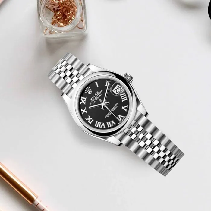 Rolex Datejust 31mm Ref 2782400002 Black Roman Dial Stainless Steel Jubilee Bracelet Womens Watch Rolex Bracelets