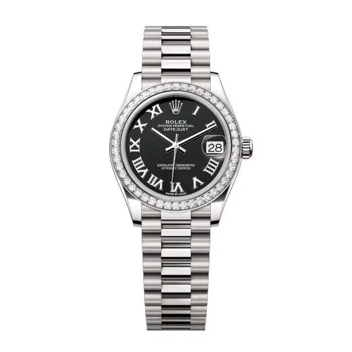 Rolex Datejust 31mm Ref 278289rbr0011 Black Roman Dial Diamond Bezel 18K White Gold President Bracelet Womens Watch Rolex Bracelets Rolex Datejust 31mm Ref 278289rbr0011 Black Roman Dial Diamond Bezel 18K White Gold President Bracelet Womens Watch Rolex Bracelets