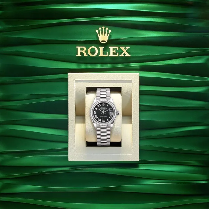 Rolex Datejust 31mm Ref 278289rbr0011 Black Roman Dial Diamond Bezel 18K White Gold President Bracelet Womens Watch Rolex Bracelets
