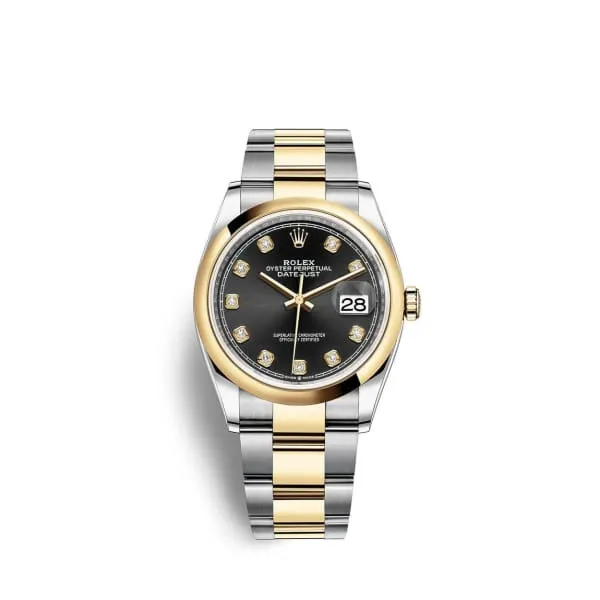Rolex Datejust 36mm Ref 1262030022 Black Diamond Dial Two Tone Stainless Steel 18K Yellow Gold Oyster Bracelet Watch Rolex Bracelets Rolex Datejust 36mm Ref 1262030022 Black Diamond Dial Two Tone Stainless Steel 18K Yellow Gold Oyster Bracelet Watch Rolex Bracelets