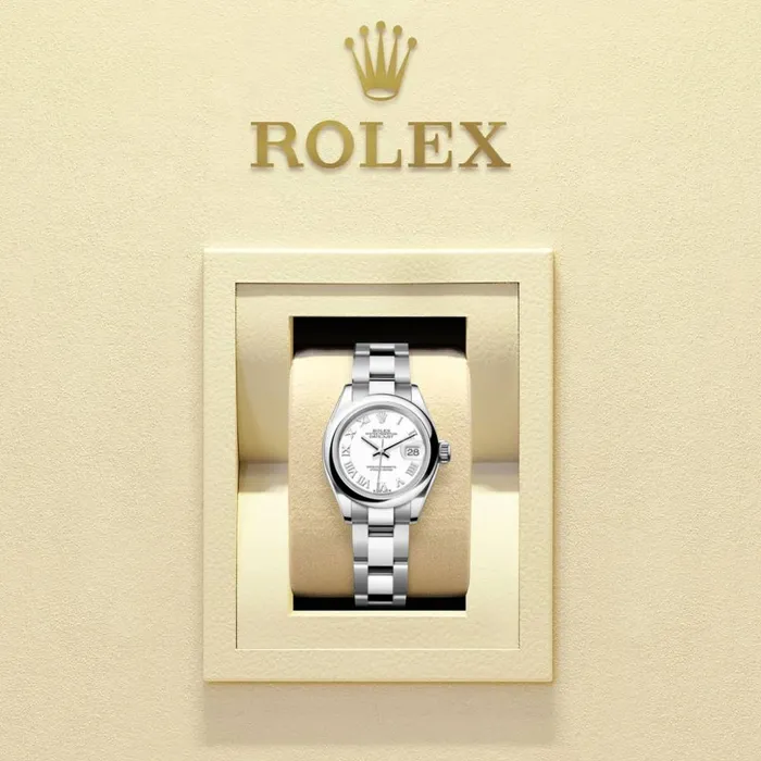 Rolex LadyDatejust 28mm Ref 2791600016 White Roman Dial Stainless Steel Oyster Bracelet Womens Watch Rolex Bracelets