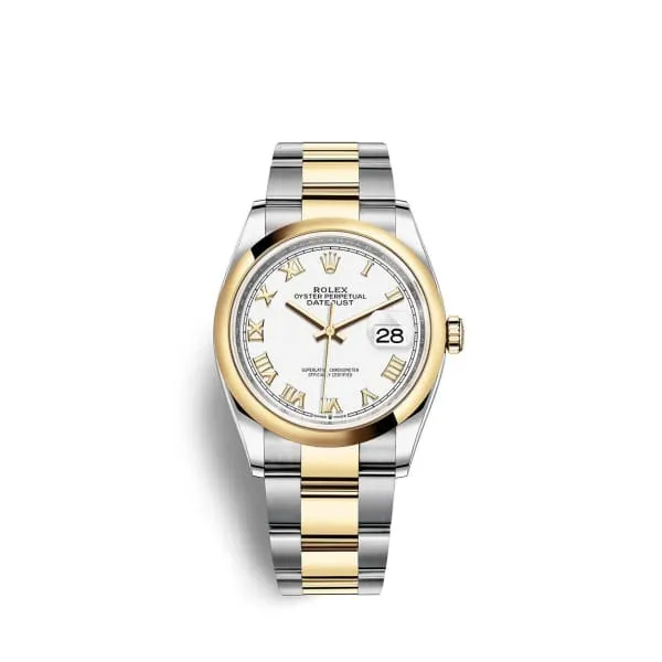Rolex Rolex Datejust 36mm Ref 1262030030 White Roman Dial Two Tone Stainless Steel 18K Yellow Gold Oyster Bracelet Watch Bracelets Rolex Rolex Datejust 36mm Ref 1262030030 White Roman Dial Two Tone Stainless Steel 18K Yellow Gold Oyster Bracelet Watch Bracelets