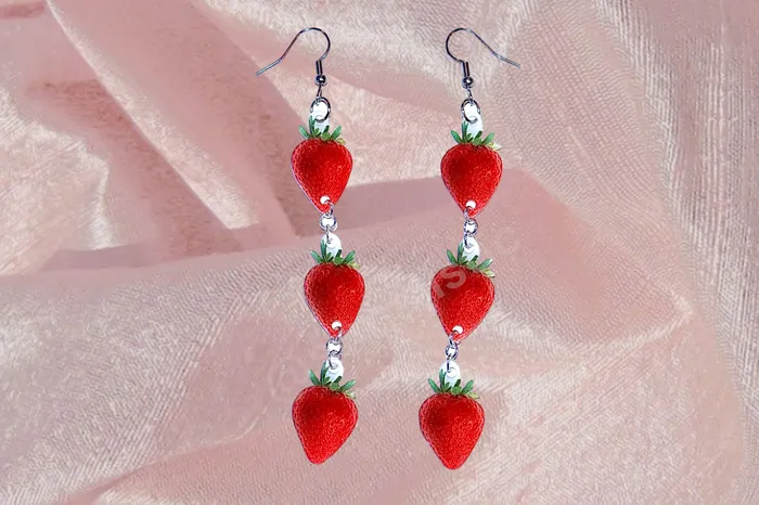 Sam Makes Things Earrings Cute Strawberry Dangle 2D Handmade Earrings