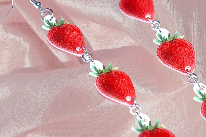 Sam Makes Things Earrings Cute Strawberry Dangle 2D Handmade Earrings