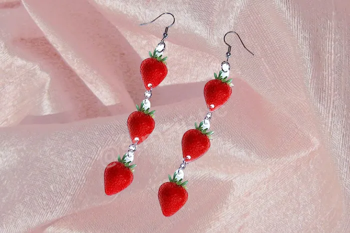 Sam Makes Things Earrings Cute Strawberry Dangle 2D Handmade Earrings