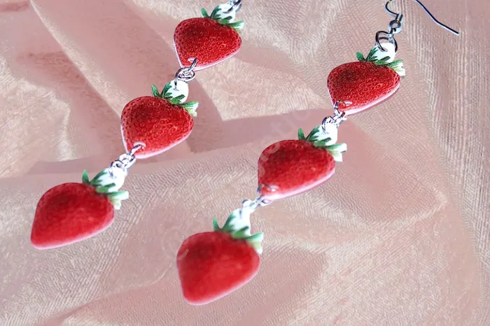 Sam Makes Things Earrings Cute Strawberry Dangle 2D Handmade Earrings
