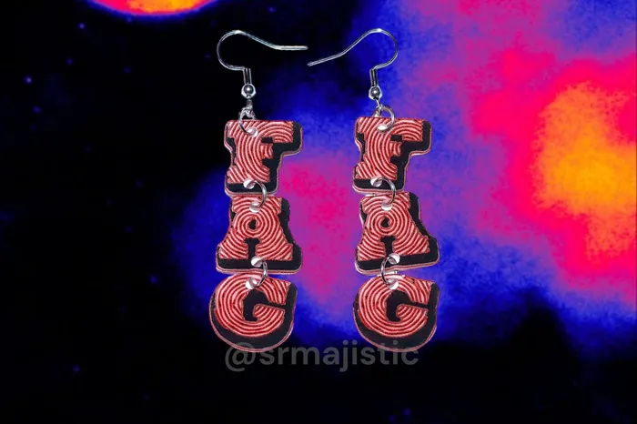Sam Makes Things Earrings Fag Dangle Swirly Letters Handmade Earrings