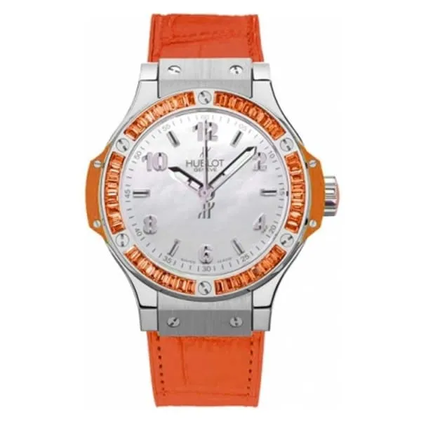 Watches Hublot Hublot Big Bang Tutti Frutti 38mm Watch Ref 361SO6010LR1906 White Mother of Pearl Dial Orange Sapphire Bezel Orange Leather Strap Watches Hublot Hublot Big Bang Tutti Frutti 38mm Watch Ref 361SO6010LR1906 White Mother of Pearl Dial Orange Sapphire Bezel Orange Leather Strap