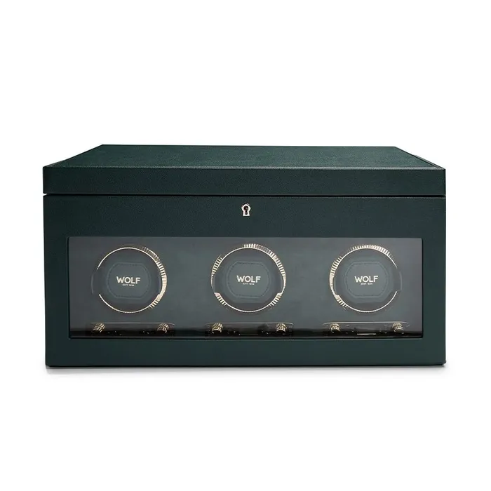 Watches Wolf Designs Wolf British Racing Triple Watch Winder with Storage Green Watches Wolf Designs Wolf British Racing Triple Watch Winder with Storage Green