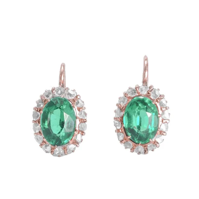 1430 Carats Oval Green Tourmaline Natural Earth Mined Diamond Earring 14K Rose Gold GB Earrings 1430 Carats Oval Green Tourmaline Natural Earth Mined Diamond Earring 14K Rose Gold GB Earrings