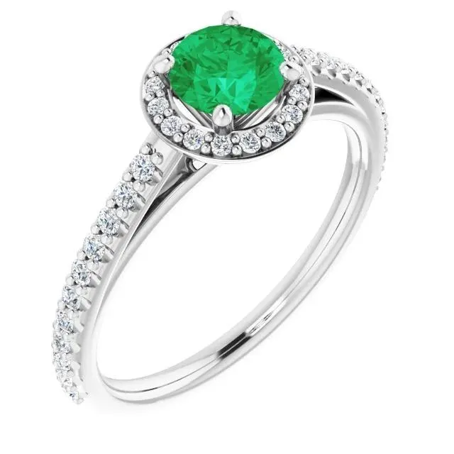 250 Carats Ring Round Halo Green Emerald White Gold 14K GB Rings