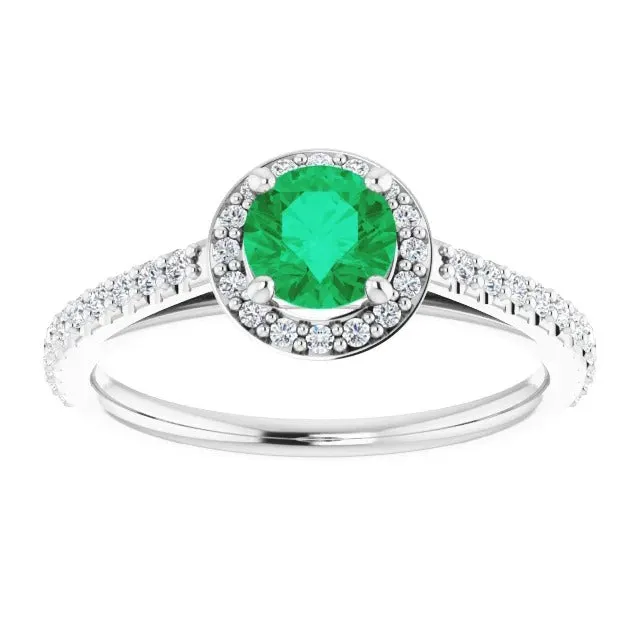 250 Carats Ring Round Halo Green Emerald White Gold 14K GB Rings