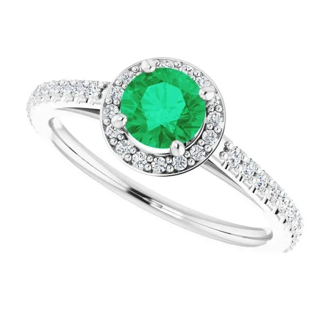 250 Carats Ring Round Halo Green Emerald White Gold 14K GB Rings