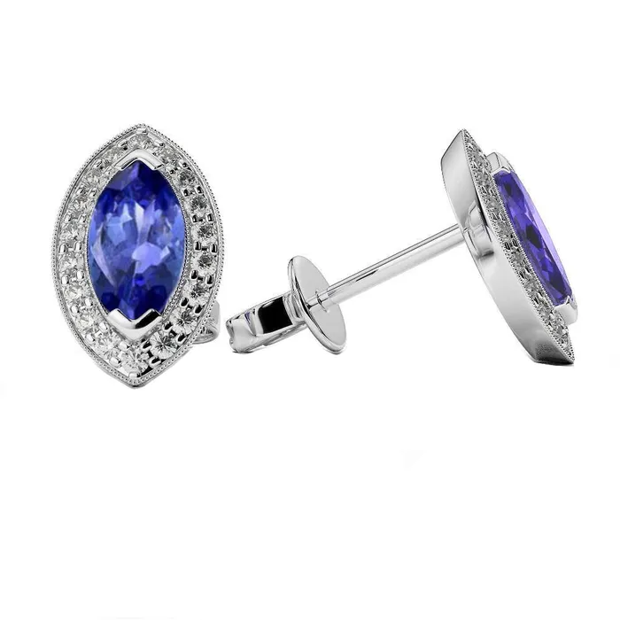 280 Carats Blue Tanzanite With Natural Earth Mined Diamond Stud Earrings White Gold 14K GB Earrings 280 Carats Blue Tanzanite With Natural Earth Mined Diamond Stud Earrings White Gold 14K GB Earrings