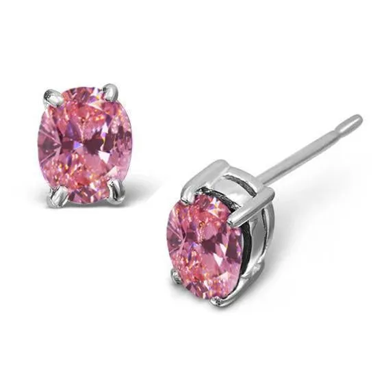 2 Ct Round Cut Pink Sapphire Stud Earring 14K White Gold GB Earrings