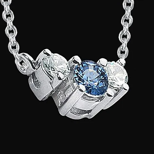 3 Stone Gemstone Pendant 145 Ct Blue Natural Earth Mined Diamonds 14K White Gold GB Necklaces